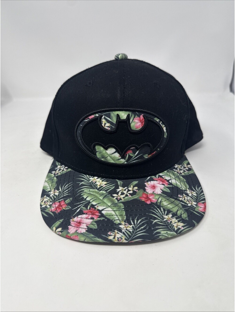 Batman DC Comics Tropical Print Hat Floral Palm Black Multicolor